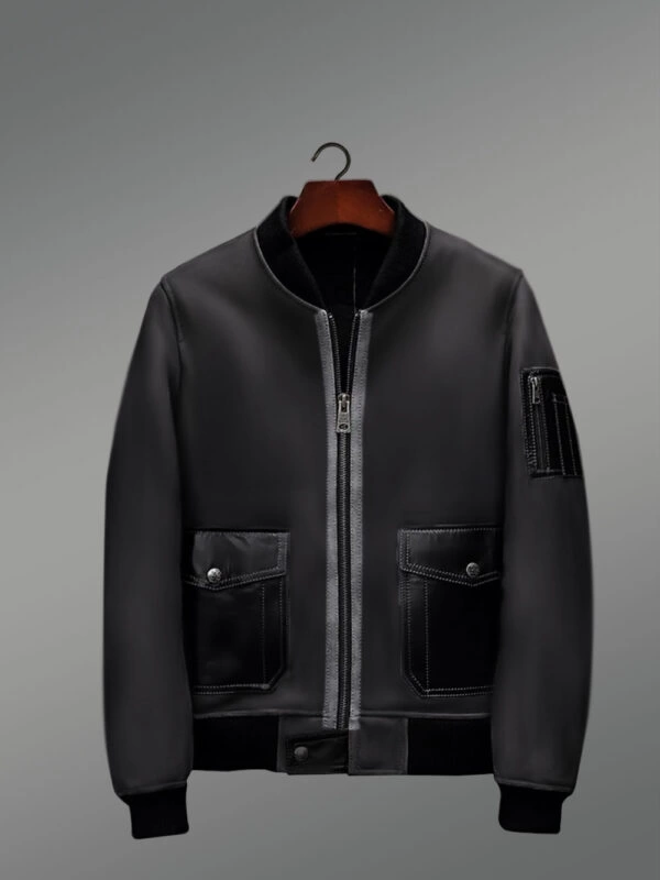 Baseball Shearling Jacket Coated in Black