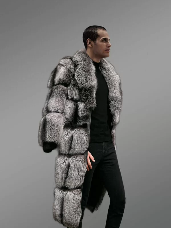 Block Pattern Silver Fox Fur Coat - Image 2
