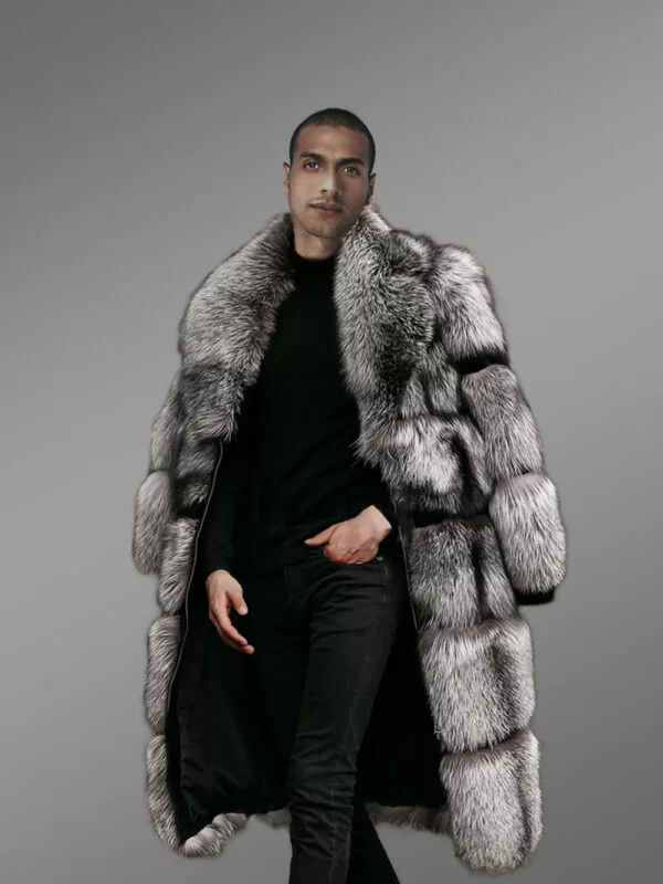 Block Pattern Silver Fox Fur Coat - Image 3