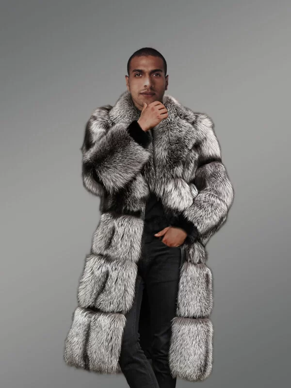 Block Pattern Silver Fox Fur Coat - Image 4