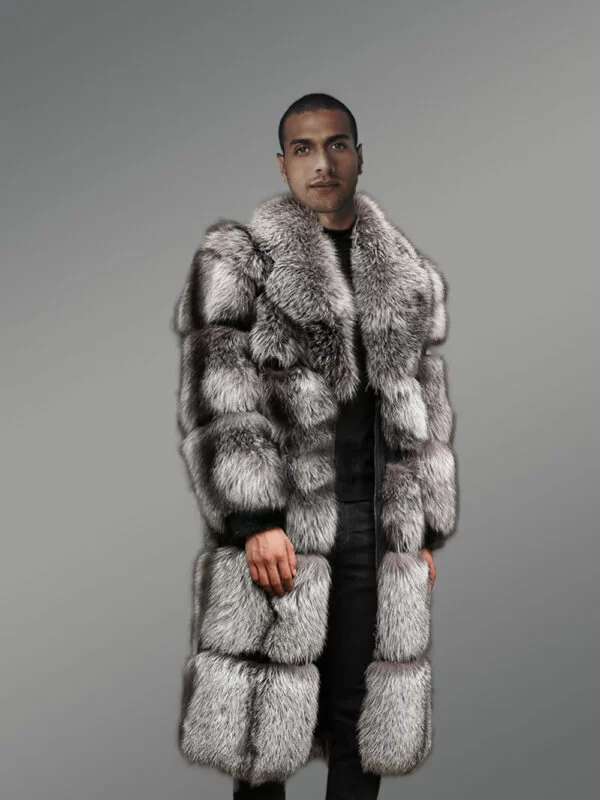 Block Pattern Silver Fox Fur Coat