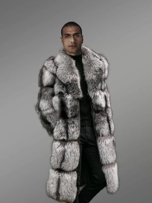 Block Pattern Silver Fox Fur Coat - Image 5