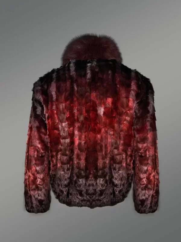 Burgundy Mink Bomber for Men with Fox Fur Collar - Image 4