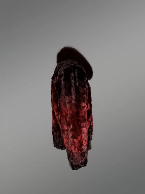 Burgundy Mink Bomber for Men with Fox Fur Collar - Image 5