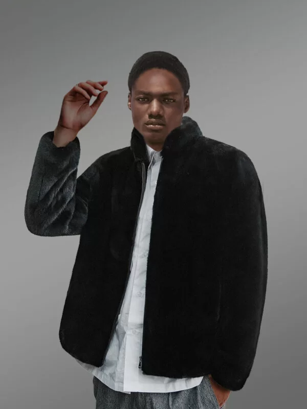 Exotic Black Full Skin Mink Fur Coat for Men's - Image 2