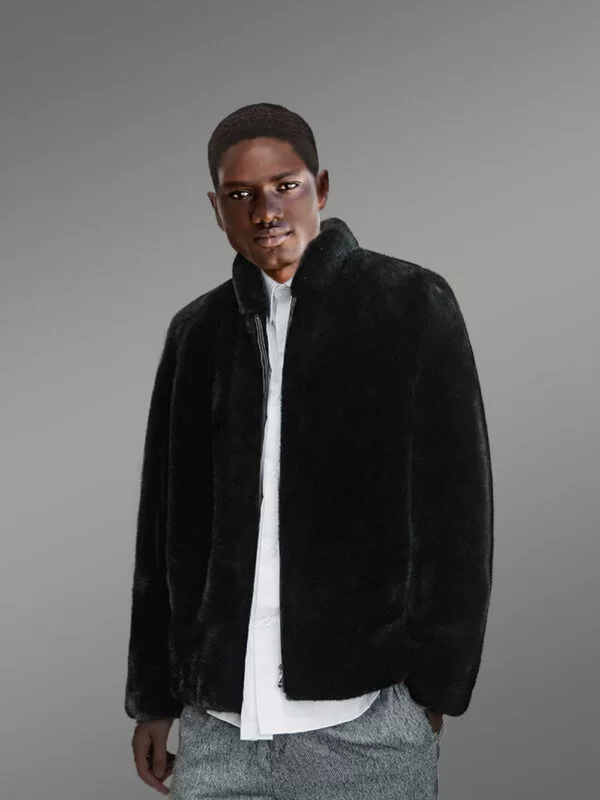 Exotic Black Full Skin Mink Fur Coat for Men's - Image 3
