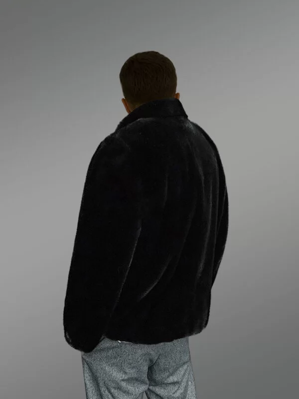 Exotic Black Full Skin Mink Fur Coat for Men's - Image 4