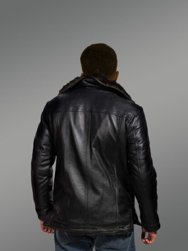 Men’s Shearling Fox Fur Coat in Black - Image 4