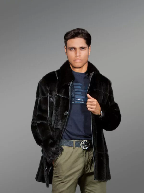 Full Skin Black Mink Fur Coat for Men