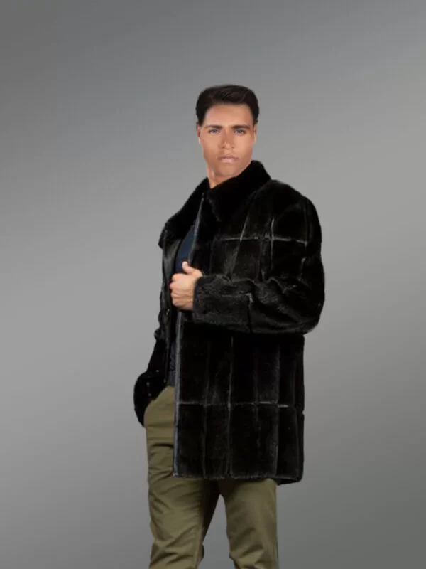 Full Skin Black Mink Fur Coat for Men - Image 4