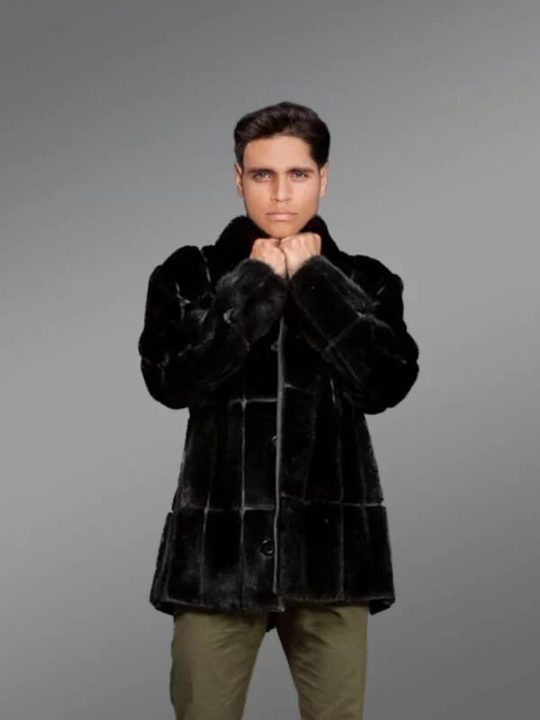 Full Skin Black Mink Fur Coat for Men - Image 3
