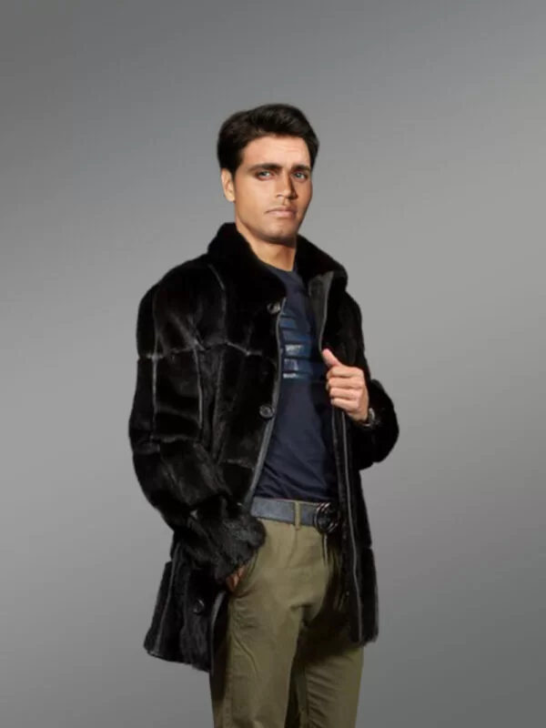 Full Skin Black Mink Fur Coat for Men - Image 2
