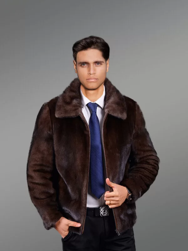 Full Skin Brown Mink Jacket for Men - Image 5