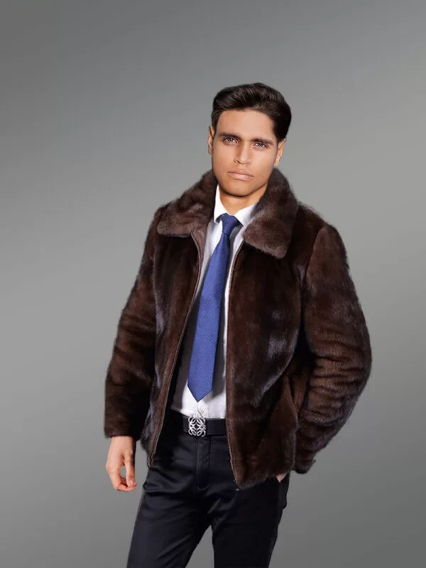 Full Skin Brown Mink Jacket for Men - Image 4