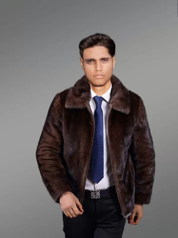 Full Skin Brown Mink Jacket for Men - Image 3