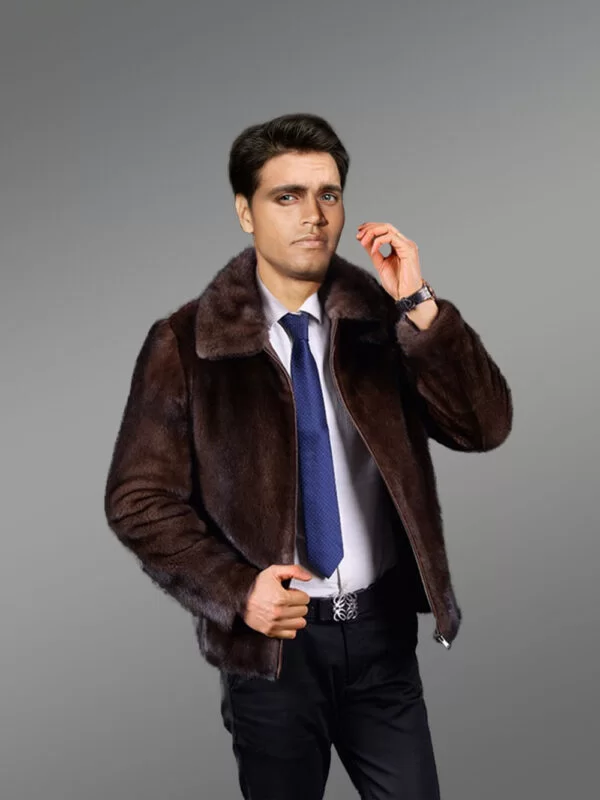 Full Skin Brown Mink Jacket for Men - Image 2