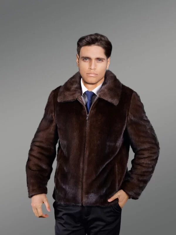 Full Skin Brown Mink Jacket for Men - Image 6