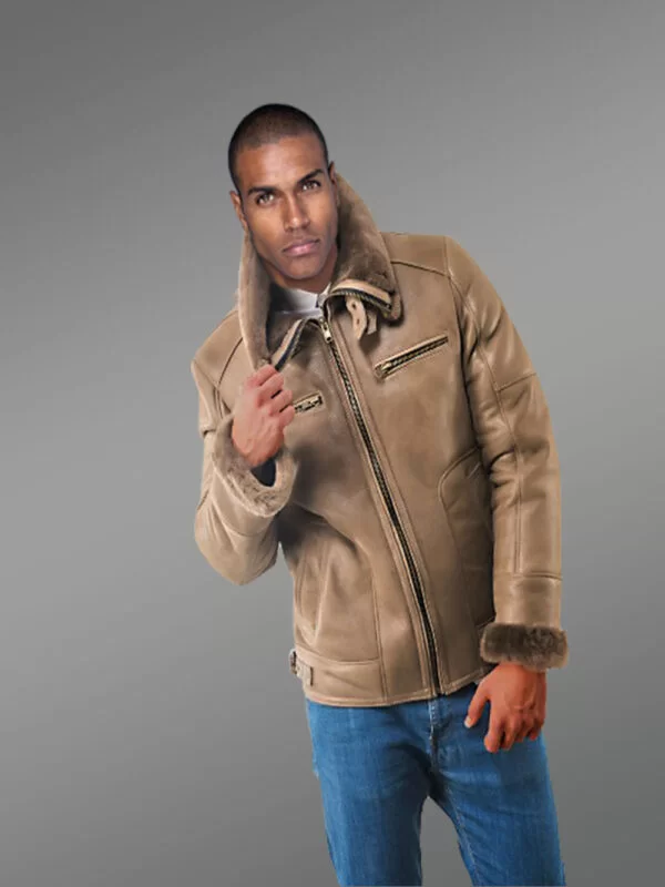 Genuine Sheepskin Shearling Bomber Jacket - Image 2
