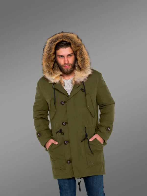 Golden Island Fox Fur Green Hybrid Parka Convertibles for Men to Envy Men - Image 2