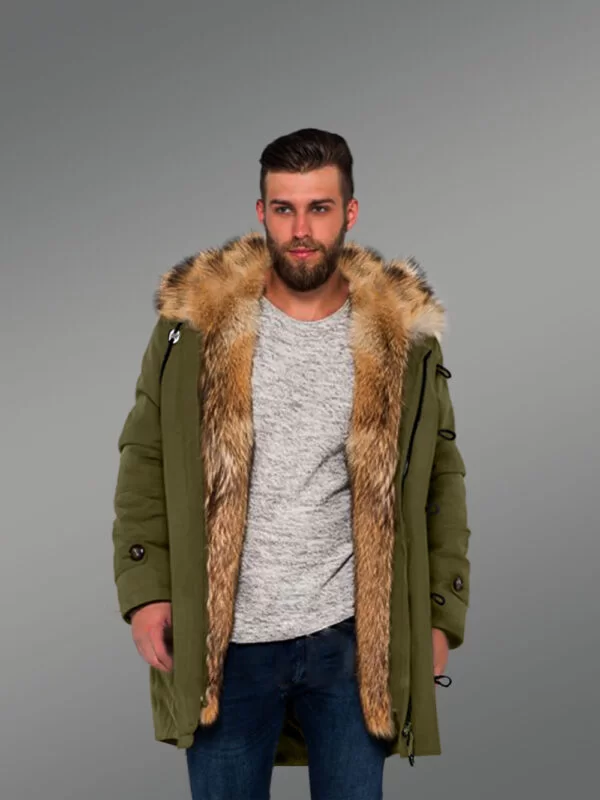 Golden Island Fox Fur Green Hybrid Parka Convertibles for Men to Envy Men