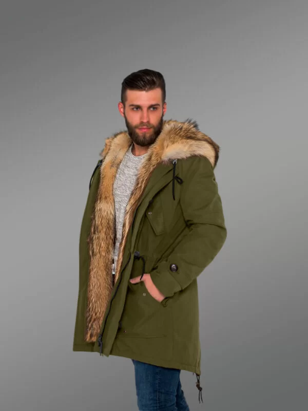 Golden Island Fox Fur Green Hybrid Parka Convertibles for Men to Envy Men - Image 4