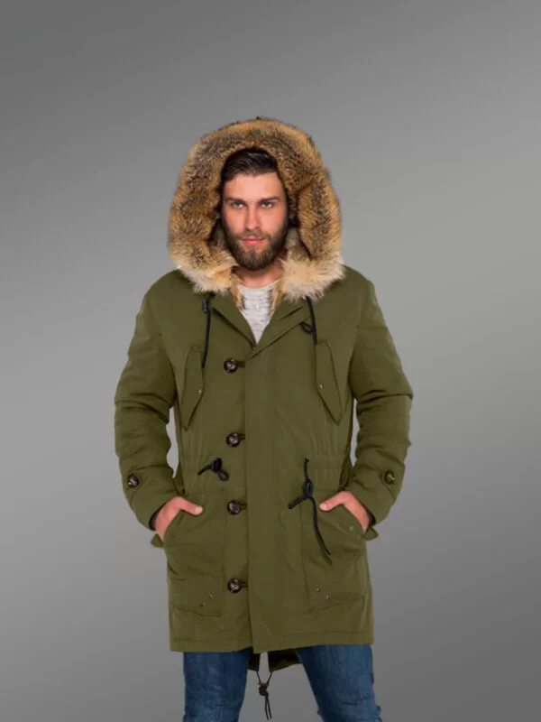Golden Island Fox Fur Green Hybrid Parka Convertibles for Men to Envy Men - Image 3