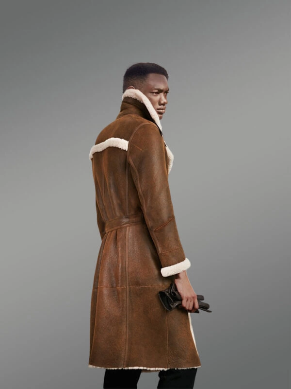 Men’s Authentic Shearling Long Coat in Brown for Greater Charm - Image 3