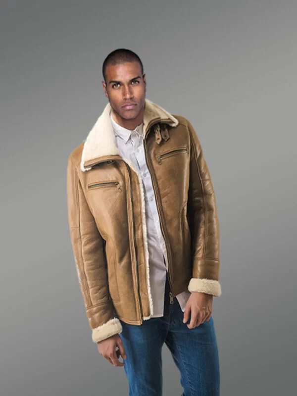 Men’s Genuine Sheepskin Shearling Bomber Jacket - Image 2
