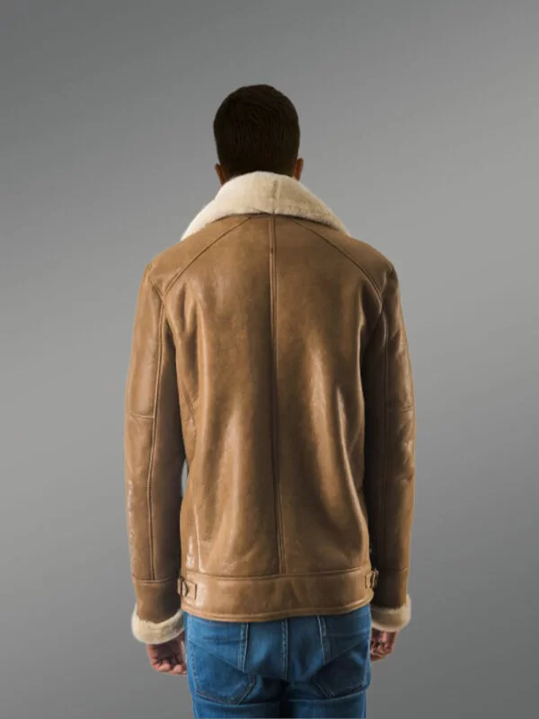 Men’s Genuine Sheepskin Shearling Bomber Jacket - Image 3