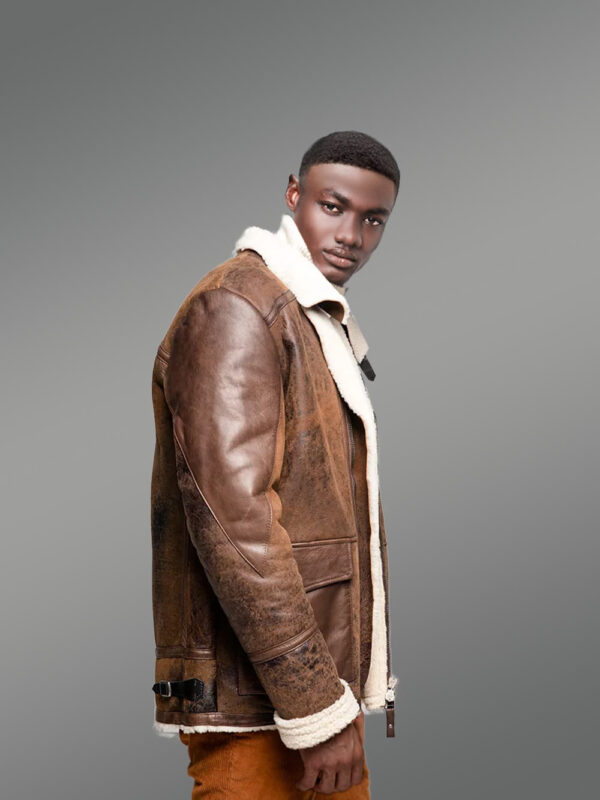 Men’s Sheepskin Shearling Suede Fitted Lamb Fur Jacket - Image 3