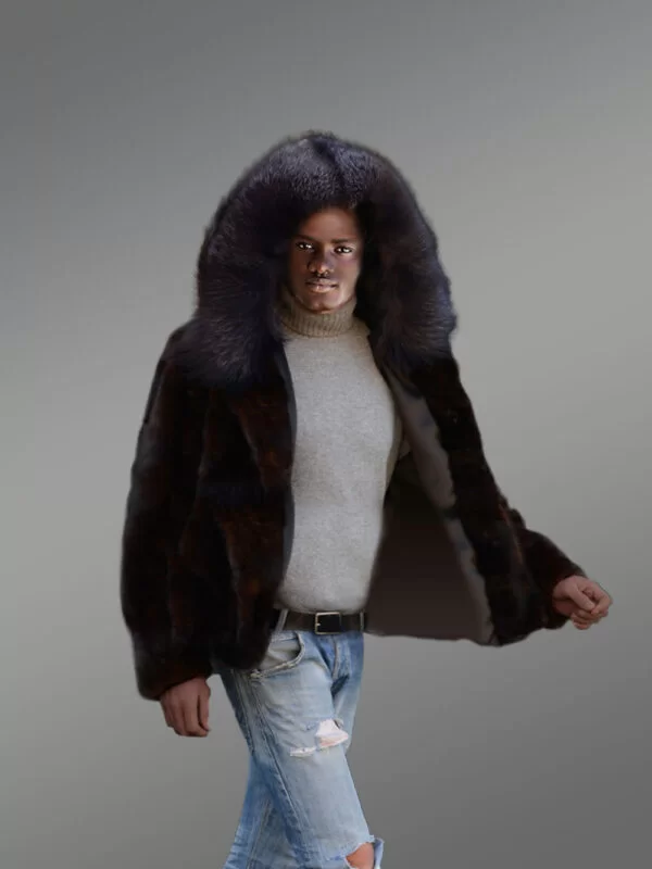 Men's Mink Fur Jacket with Fox Fur - Image 3