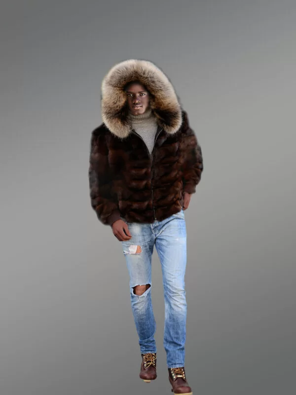 Men's Mink Fur Jacket with Hood is A Sporty Style Winter Wear - Image 3