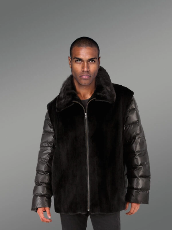 Men’s Mink Jacket with Quilted Sleeves and Mink Vest - Image 2