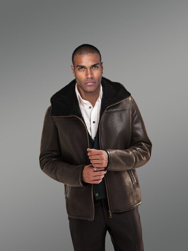 Men’s Real Stylish Shearling Jackets in Coffee with Practical Functionality - Image 2