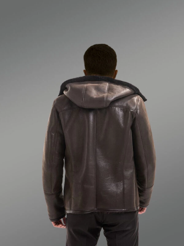 Men’s Real Stylish Shearling Jackets in Coffee with Practical Functionality - Image 3