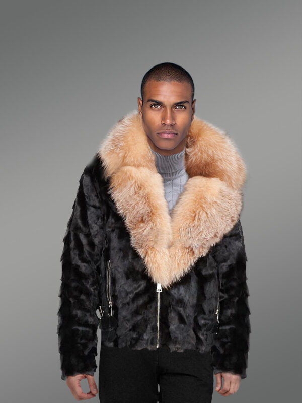 Mink Jacket with Crystal Fox Fur Collar and Hood - Image 4