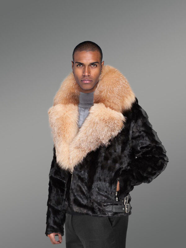 Mink Jacket with Crystal Fox Fur Collar and Hood - Image 3