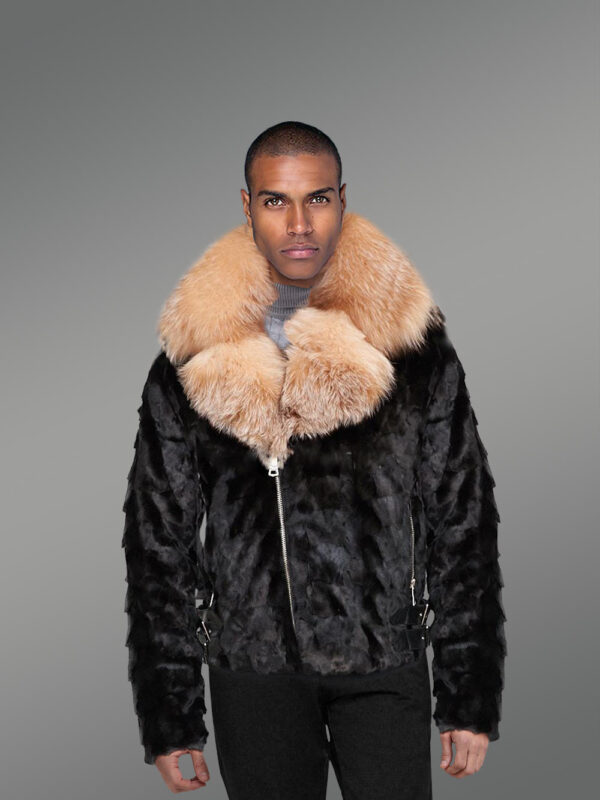 Mink Jacket with Crystal Fox Fur Collar and Hood - Image 2