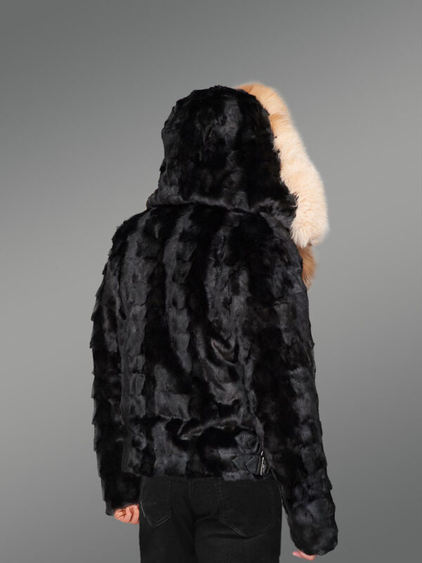 Mink Jacket with Crystal Fox Fur Collar and Hood - Image 5