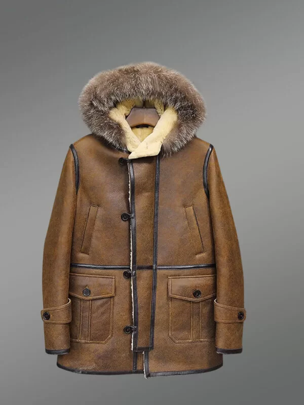 Tan Genuine Shearling Jacket with Dual Closing Mechanism - Image 3