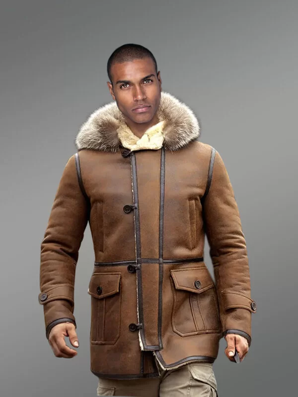 Tan Genuine Shearling Jacket with Dual Closing Mechanism - Image 2