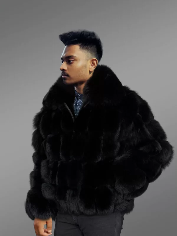Mens Fox Fur Black Coat To Look Classy and Trendy - Image 3