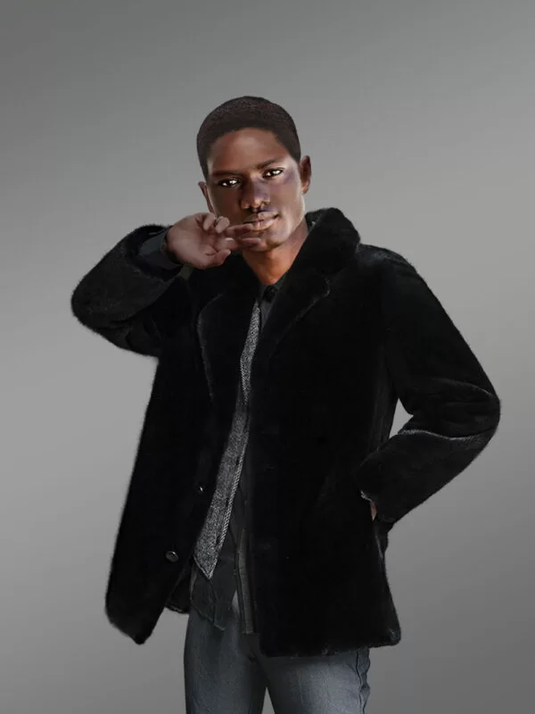 Full Skin Mink Fur Coat with Collar and Lapel for Men - Image 4