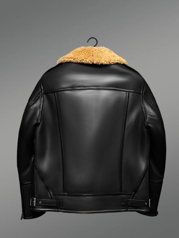 Nappa Shearling Jacket in Black with Patchwork Detailing - Image 3