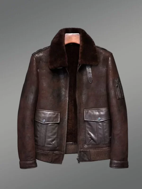 Red-Brown Aviator Bomber Style Shearling Jacket