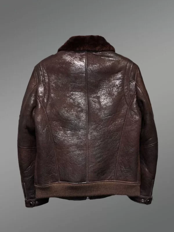 Red-Brown Aviator Bomber Style Shearling Jacket - Image 3