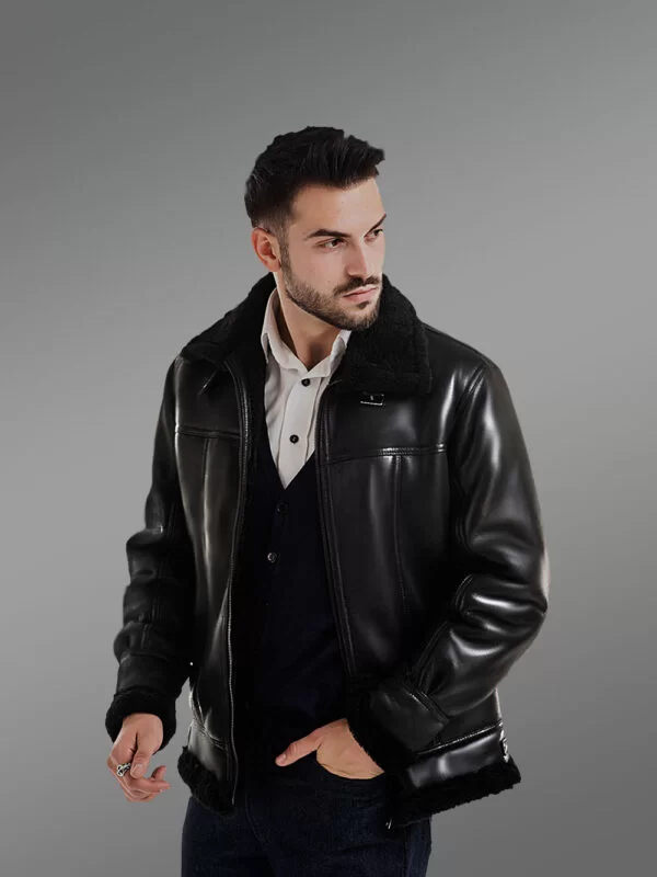 Shearling Bomber Jacket for Men's - Image 2