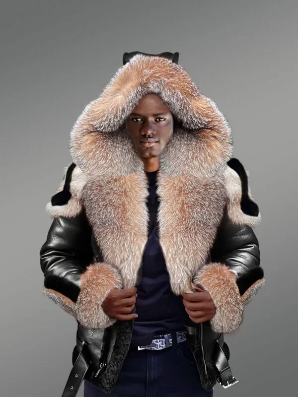 Shearling Fur Coat in Black - Image 2