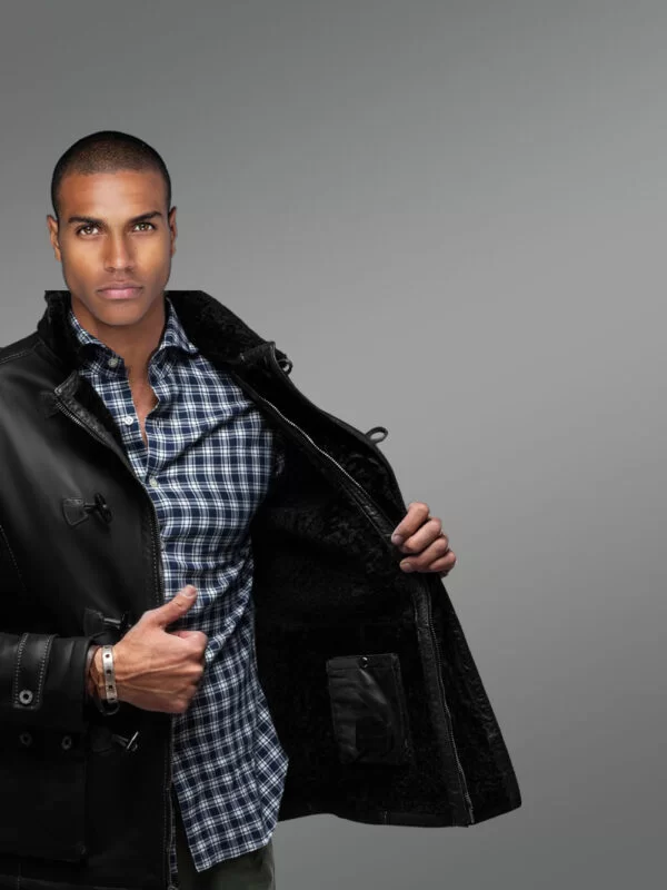 Blazer Style Authentic Black Shearling Jacket - Image 4
