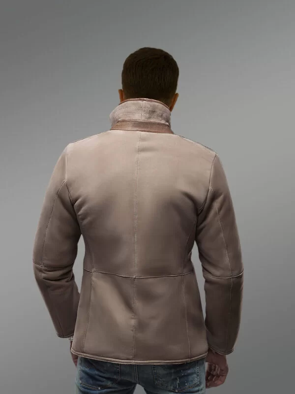 Men’s Sheepskin Shearling Blazer Jacket with Tonal Leather Trim - Image 4